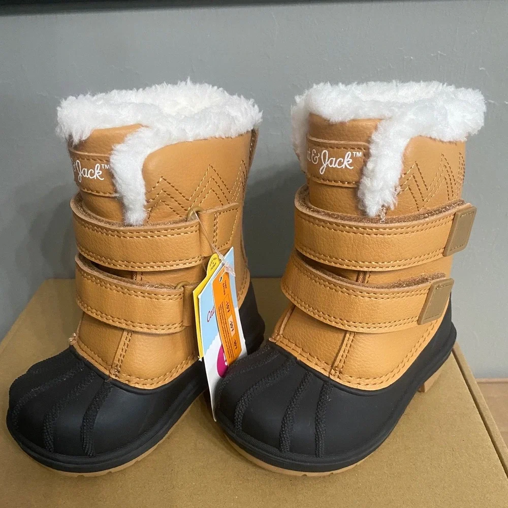 Cat & Jack Kids Winter‎ Duck Boots Tan Black Faux Fur Lined Size 5 Toddler